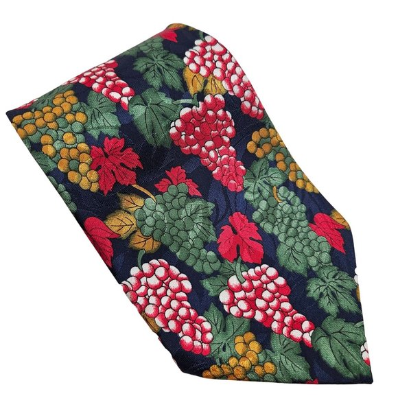 Dino Romaro Men's Neck Tie Polyester Grapes Leaves Hand Made Classic Novelty - Picture 1 of 5